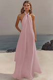 Black Chiffon Sheath Halter Long Boho Formal Dress