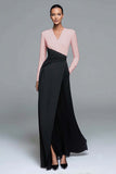 Black and White Patchwork Long Sleeves Formal Dress with Pockets