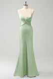 Mermaid Dusty Sage Spaghetti Straps Hollow Out Bridesmaid Dress