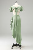 Peacock V-Neck Satin Sheath Wedding Guest Dress with Ruffles