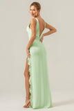 Mermaid Terracotta Deep V Neck Backless Long Bridesmaid Dress with Slit