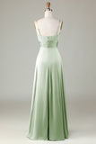 Dusty Sage Keyhole Spaghetti Straps Bridesmaid Dress with Slit