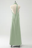 Dusty Sage Sheath V-Neck Backless Wedding Guest Dress with Slit