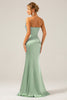 Load image into Gallery viewer, Dusty Sage Spaghetti Straps Mermaid Satin Long Formal Dress