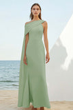 White Satin Sheath One Shoulder Long Boho Formal Dress with Cape