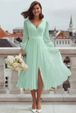 Ivory V Neck A Line Registry Office Wedding Dress with Slit