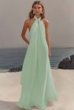 Black Chiffon Sheath Halter Long Boho Formal Dress