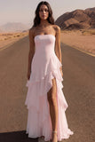 Strapless A Line Ivory Maxi Beach Wedding Dress with Ruffles