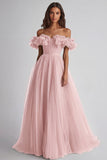 Dusty Sage Tulle Off The Shoulder Ruffled Ball Gown Long Formal Dress
