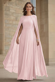 Navy Mermaid Chiffon Long Mother of the Bride Dress with Cape