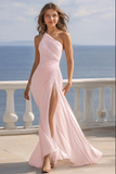 Ivory One Shoulder Pleated Maxi Boho Formal Dress with Slit