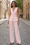Fuchsia Single Breasted 2 Piece Sleeveless Women's Work Suits