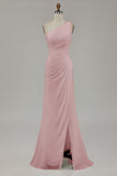 Chiffon Ivory One Shoulder Maxi Sheath Boho Formal Dress with Slit