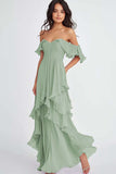 Black Ruffled Pleated Off the Shoulder A Line Formal Dress