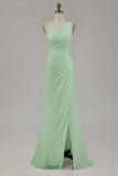 Chiffon Ivory One Shoulder Maxi Sheath Boho Formal Dress with Slit