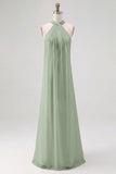 Sky Blue Chiffon Sheath Halter Long Boho Formal Dress