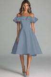 Black Off The Shoulder A Line Midi Cocktail Dress With Ruffles