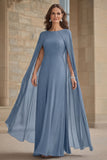 Navy Mermaid Chiffon Long Mother of the Bride Dress with Cape