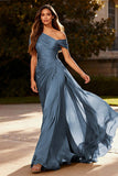 Dusty Sage Chiffon One Shoulder Pleated Long Formal Dress