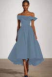 Off The Shoulder A Line Plum Satin Formal Dress
