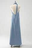 Dusty Sage Sheath V-Neck Backless Wedding Guest Dress with Slit