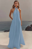 Black Chiffon Sheath Halter Long Boho Formal Dress