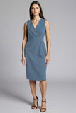 Navy Bodycon Ruched Midi V-Neck Work Dress