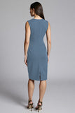 Navy Bodycon Ruched Midi V-Neck Work Dress