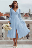 Ivory V Neck A Line Registry Office Wedding Dress with Slit