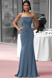 Coffee Jersey Sheath Strapless Ruched Gala Dress