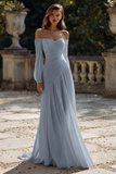 Ivory Pleated A Line Off The Shoulder Sweep Train Wedding Dress