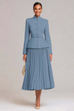 Light Pink A Line 2-Piece Pleated Work Dress with Belt