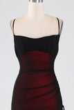 Sheath Spaghetti Straps Black Red Floor Length Bridesmaid Dress