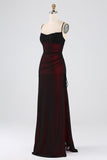 Sheath Spaghetti Straps Black Red Floor Length Bridesmaid Dress