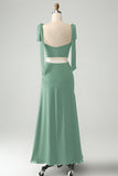 A-Line Dusty Dage Spaghetti Straps Floor Length Wedding Guest Dress with Slit