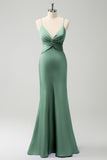 Mermaid Dusty Sage Spaghetti Straps Hollow Out Bridesmaid Dress