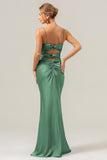 Terracotta Mermaid Spaghetti Straps Hollow Out Twist Front Bridesmaid Dress