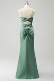 Mermaid Dusty Sage Spaghetti Straps Hollow Out Bridesmaid Dress