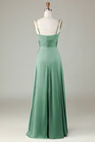 Dusty Sage Keyhole Spaghetti Straps Bridesmaid Dress with Slit