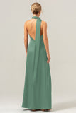 Dusty Sage Sheath V-Neck Backless Long Bridesmaid Dress with Slit