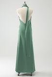 Dusty Sage Sheath V-Neck Backless Wedding Guest Dress with Slit