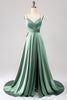 Load image into Gallery viewer, A Line Dusty Sage Spaghetti Straps Satin Formal Dress with Slit