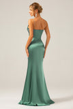 Dusty Sage Spaghetti Straps Mermaid Satin Long Formal Dress