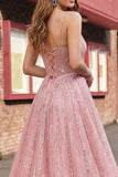 Sparkly Blush Spaghetti Straps Mermaid Prom Dress with Cape