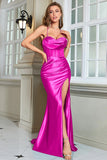 Fuchsia Mermaid Spaghetti Straps Long Formal Dress With Slit