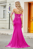 Fuchsia Mermaid Off The Shoulder Long Formal Dress with Sequins