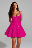 Sparkly A Line Square Neck Sequins Short Homecoming Dress with Back Giant Bow