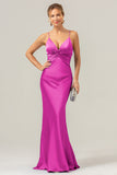 Dusty Blue Mermaid Spaghetti Straps Hollow Out Twist Front Bridesmaid Dress