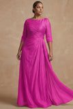 Dusty Sage Ruched A Line Half Sleeves Plus Size Mother Of The Bride Dress