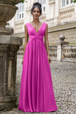 A-Line Eucalyptus V Neck Chiffon Long Bridesmaid Dress with Lace Up Back